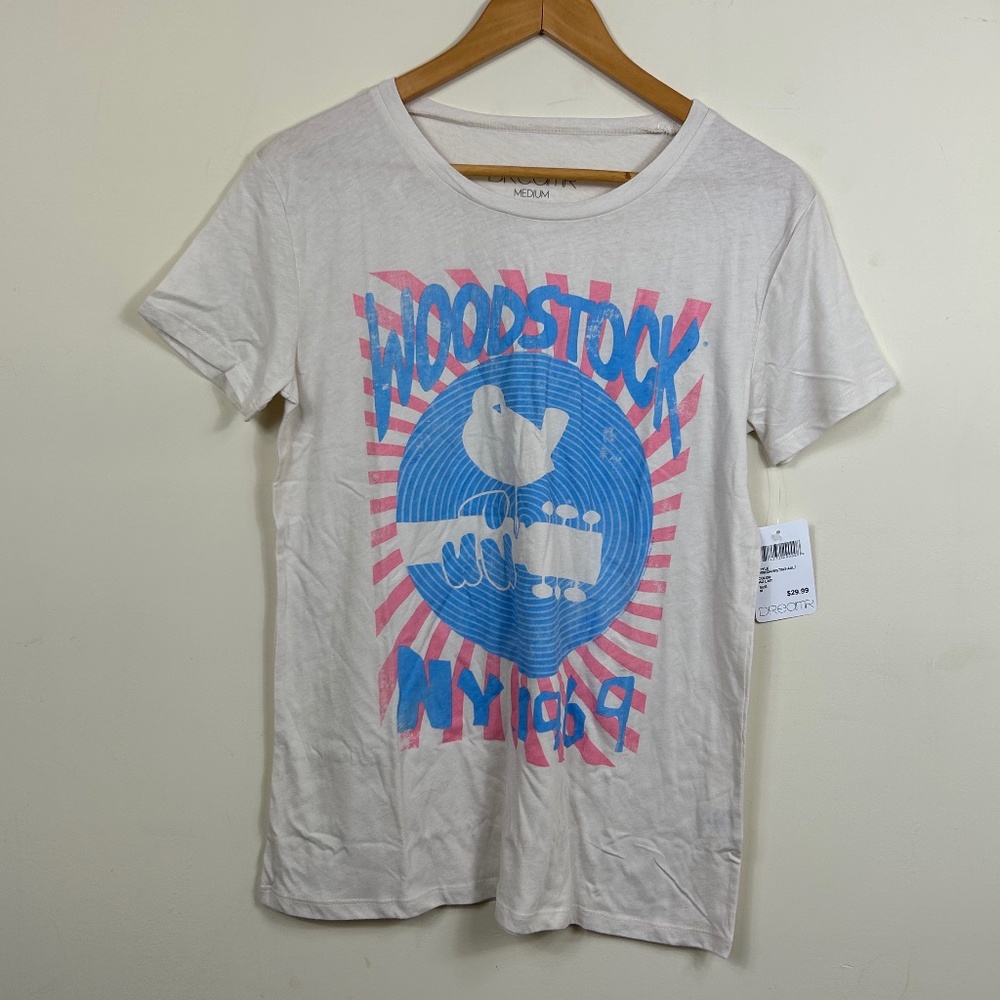 Dreamer	Shirt White Woodstock Blue and Pink NWT size Med